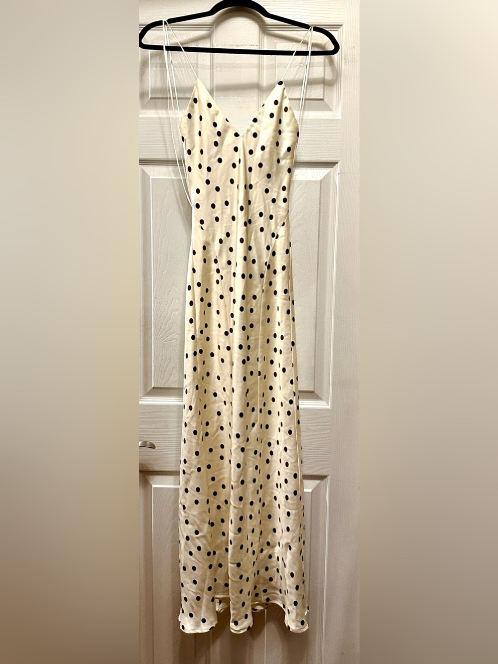 Zara Polka Dot Satin Slip Maxi Dress. Zara Cream Midi Slip Dress with Black Polk
